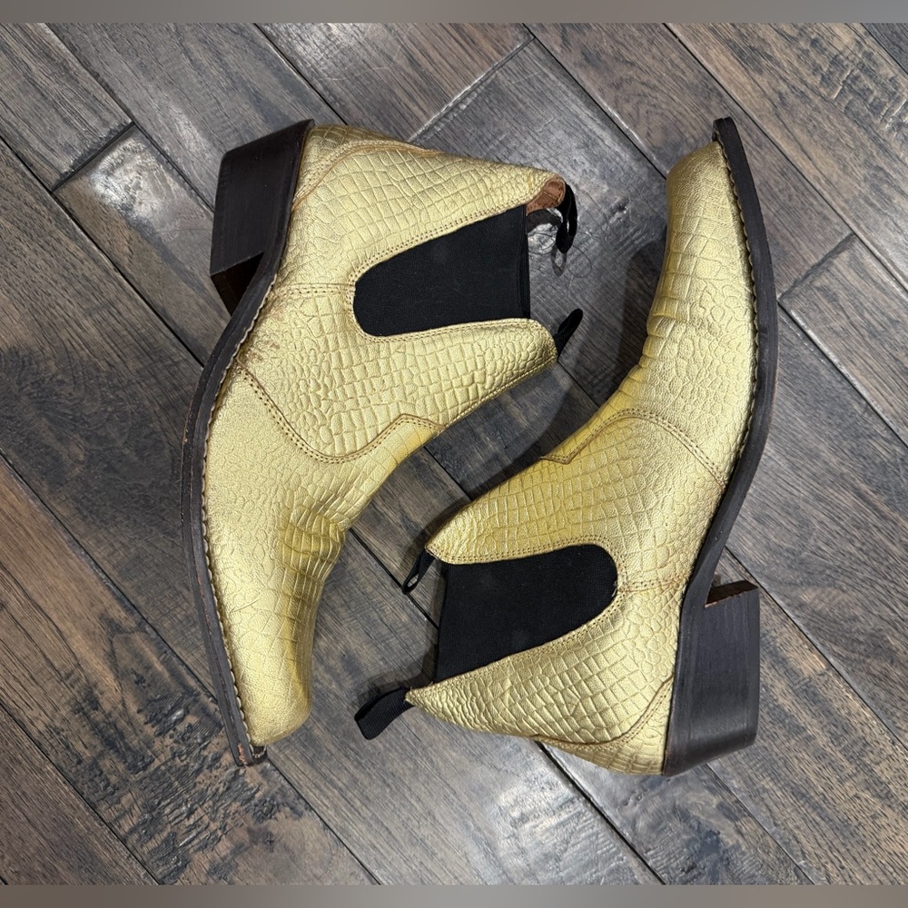 Free People Beau Western Chelsea Boot Gold Metallic Croc 39.5 / 9